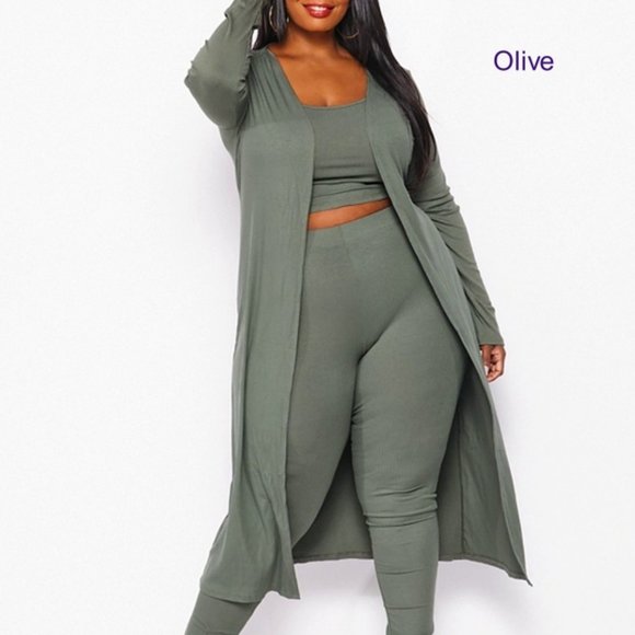 Three piece Pant set Plus size in Olive - Picture 1 of 12